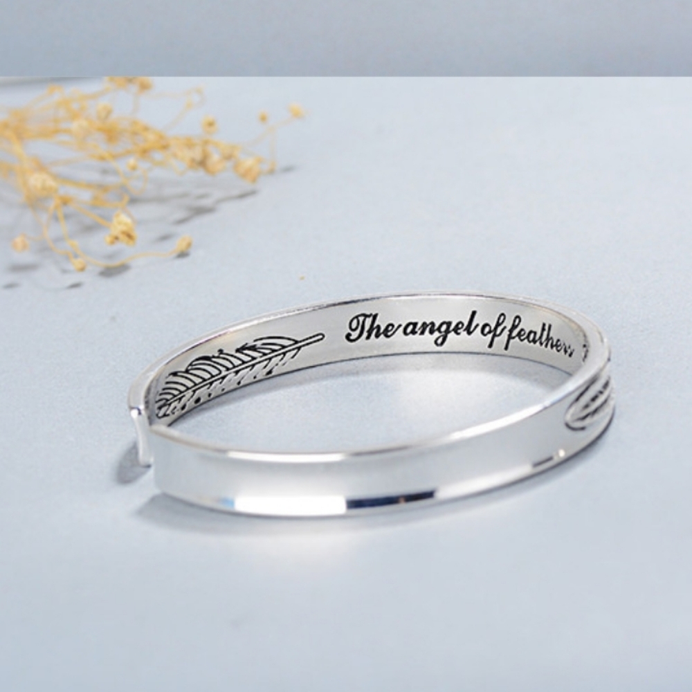 NEW Unisex 999 Silver Etched Feather Cuff Angel Cuff Adjustable Bracelet - Picture 3 of 14